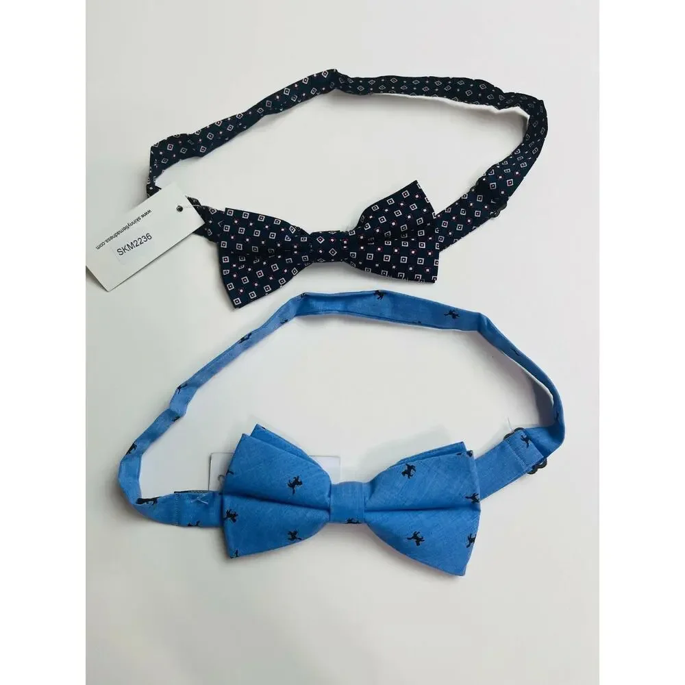 Lot of 2 Skinny Tie‎ Madness Men's Navy Printed Pre-Tied Bow Tie New